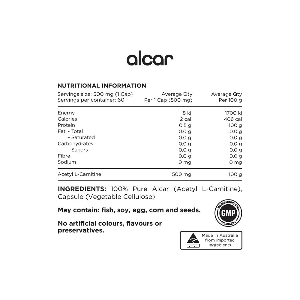 Alcar Capsules (100% Pure Acetyl L-Carnitine)